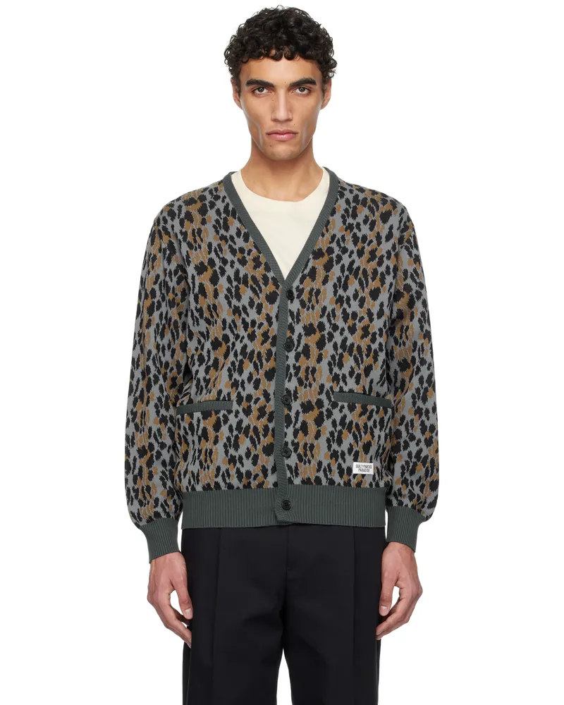 Wacko Maria Gray Leopard Jacquard Knit Cardigan Gray