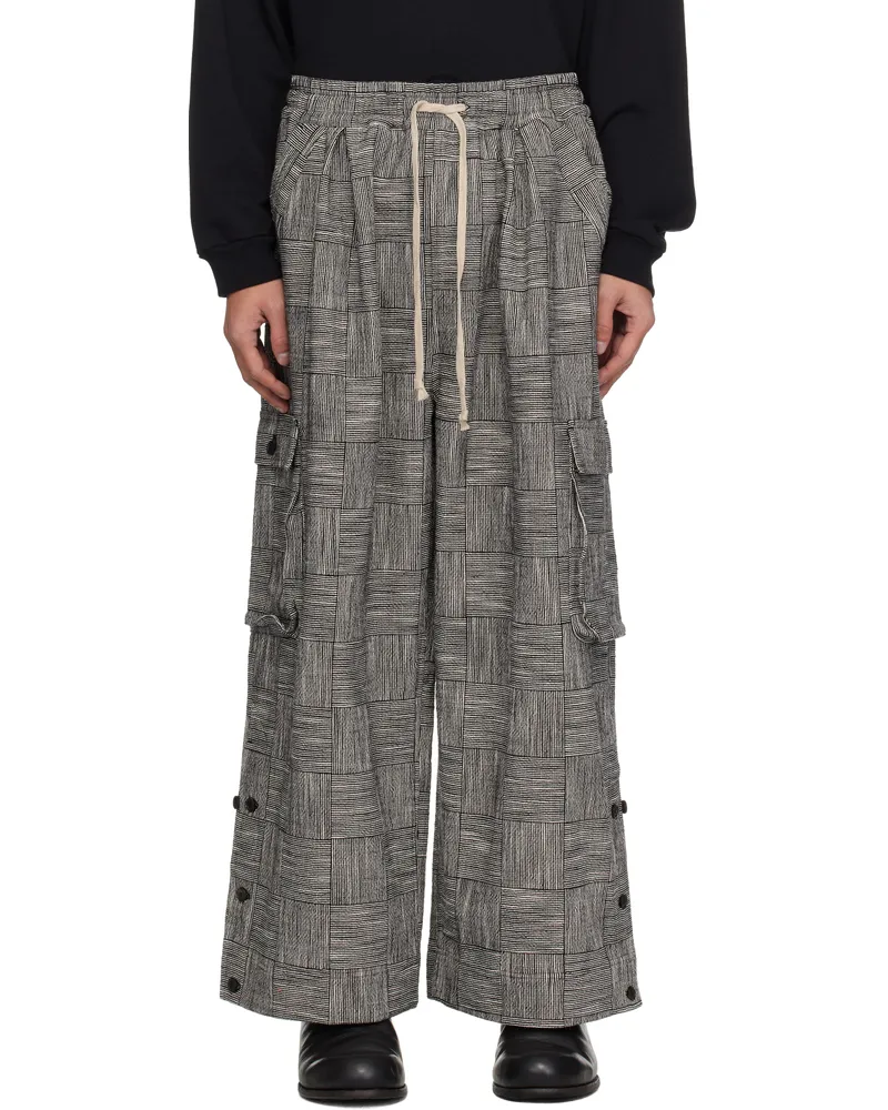Jan-Jan Van Essche Black & White O-Project Block Stripe Cloth Easy Cargo Pants Black