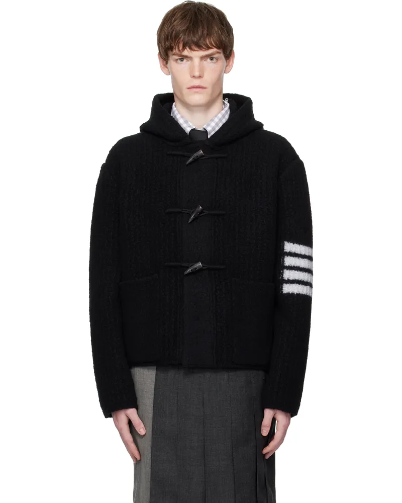 Thom Browne Black Intarsia Bar Boiled Merino Wool Jacket 001black