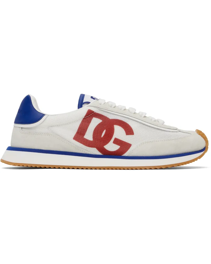 Dolce & Gabbana White & Gray Mixed-Material 'DG' Cushion Sneakers 89926