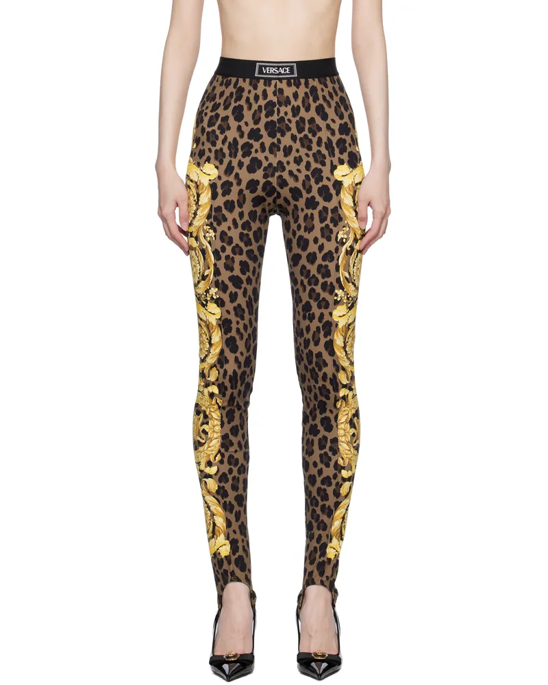 Versace Brown Wild Barocco Stirrup Leggings 5n440-chestnut+gold