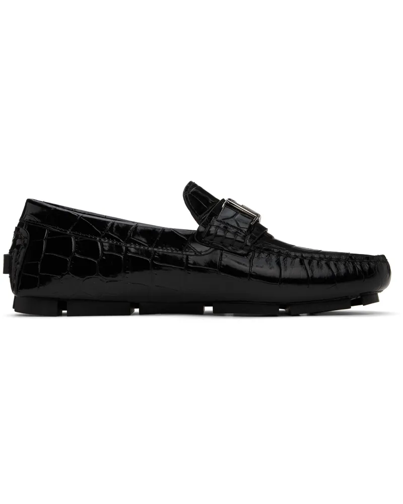 Versace Black Croc-Effect Leather Driver Loafers 1b00e