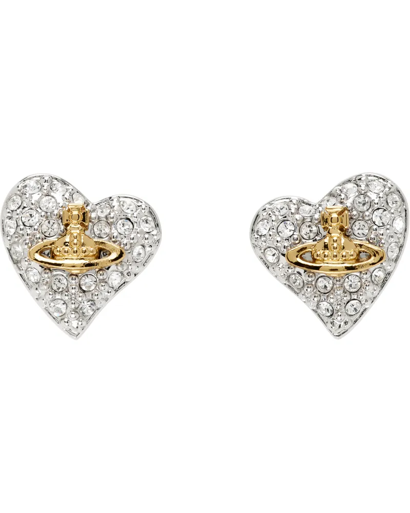 Vivienne Westwood Silver Tiny Diamante Heart Earrings P580