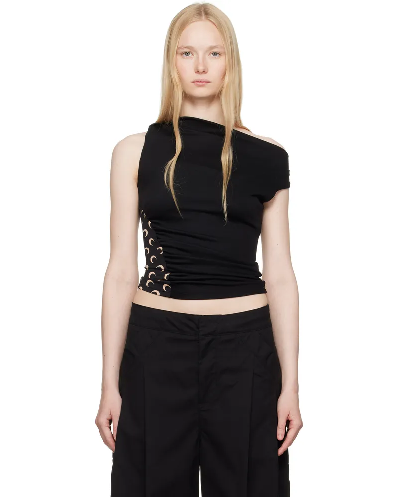 Marine Serre SSENSE Exclusive Black Soft Jersey Draped Top Bk99