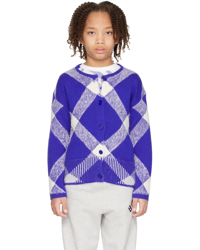 Burberry Kids Blue & White Check Cardigan Knight