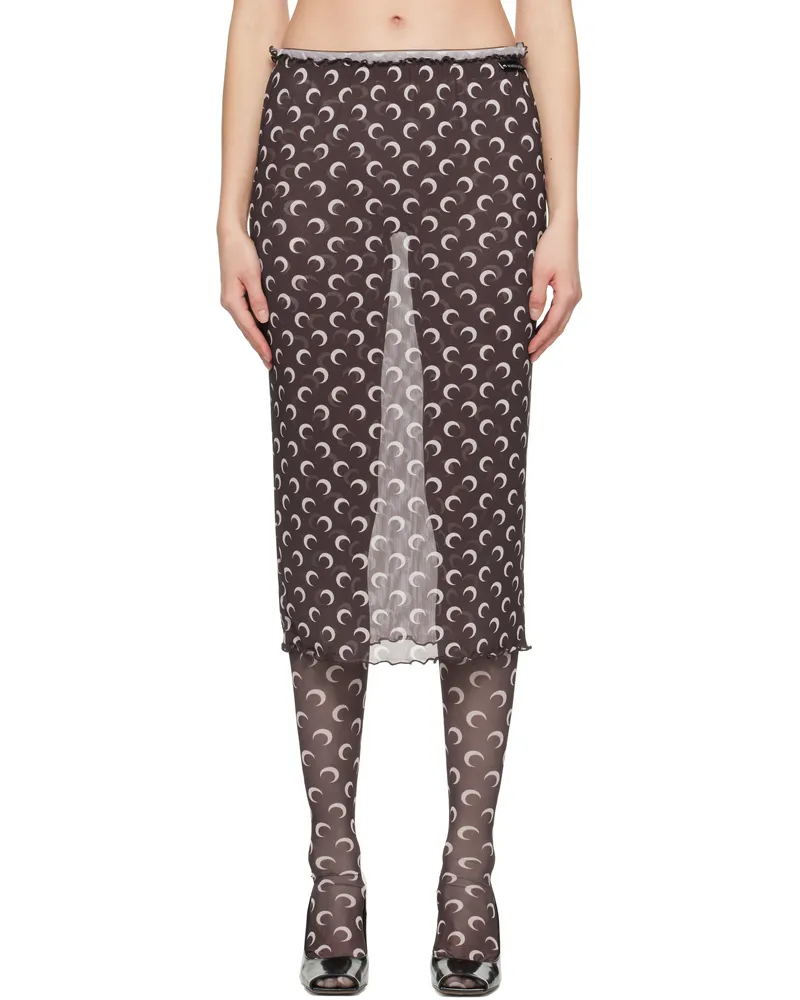 Marine Serre Brown Moon Printed Mesh Midi Skirt Br30