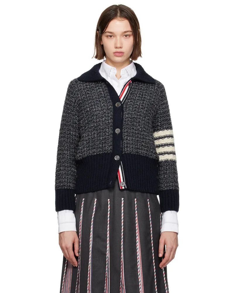 Thom Browne Navy Tuck Stitch 4-Bar Raglan Cardigan 415