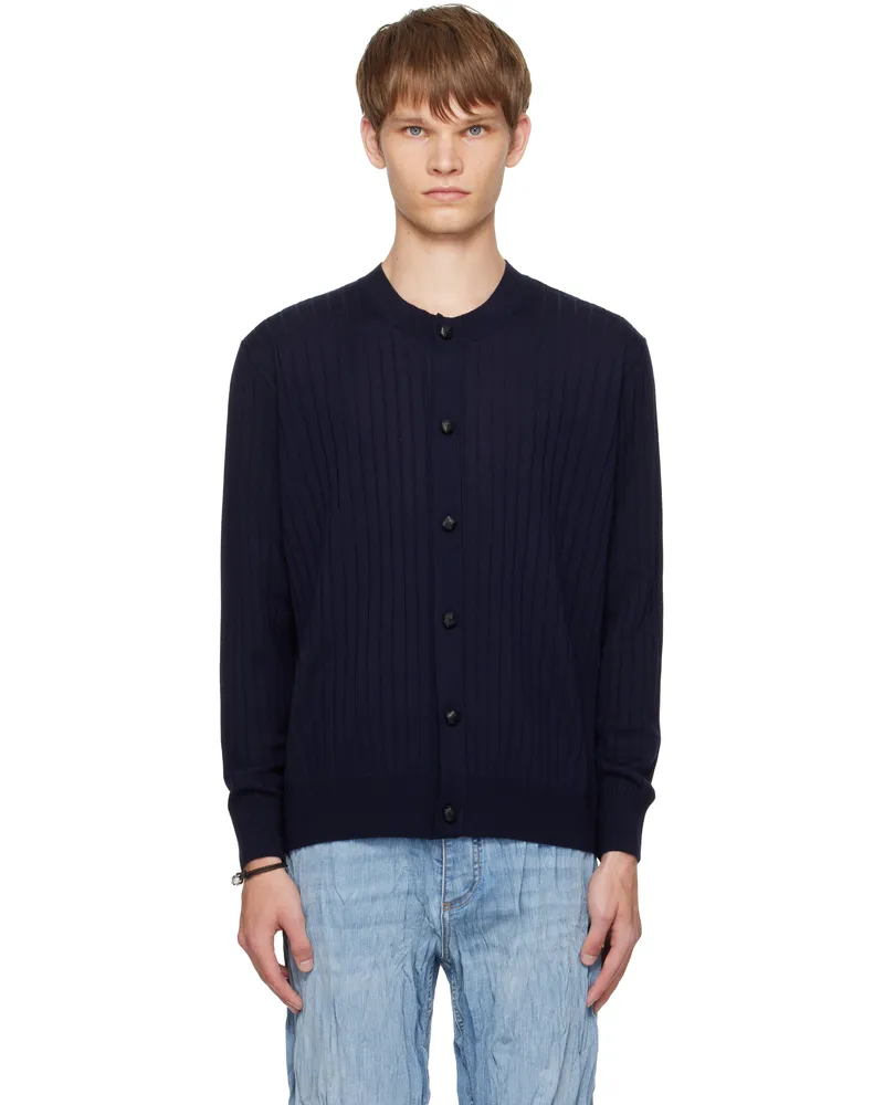Bottega Veneta Navy Wool Rib Cardigan 4140