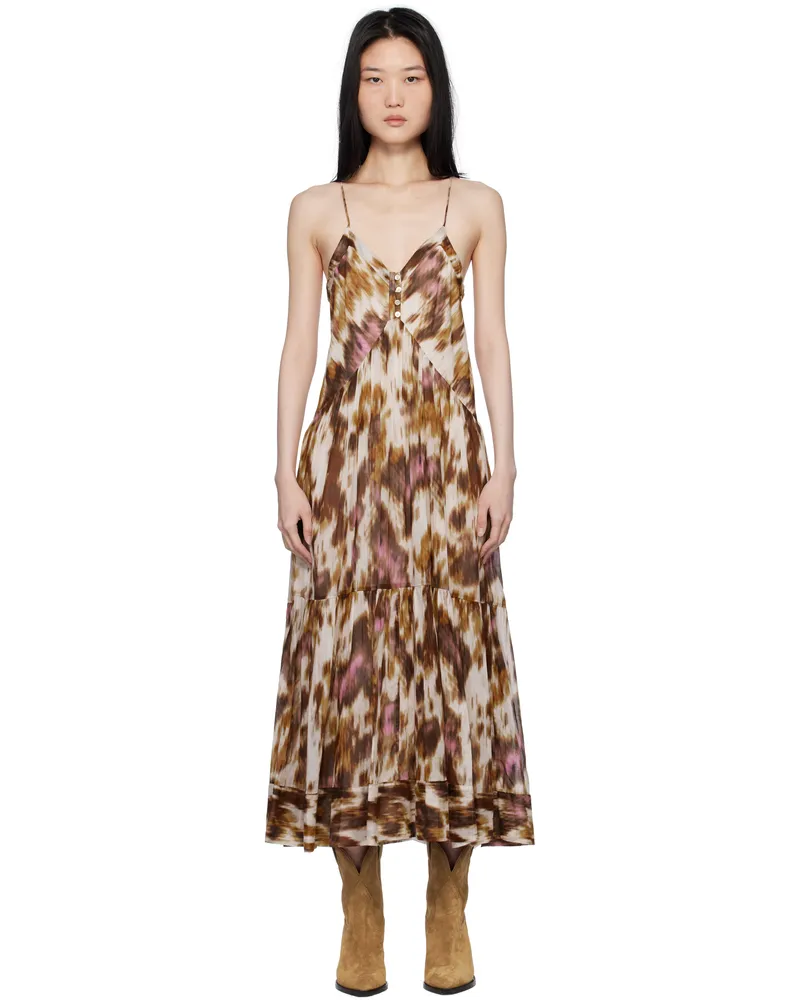 Étoile Isabel Marant Off-White & Tan Sabba Maxi Dress Ecru