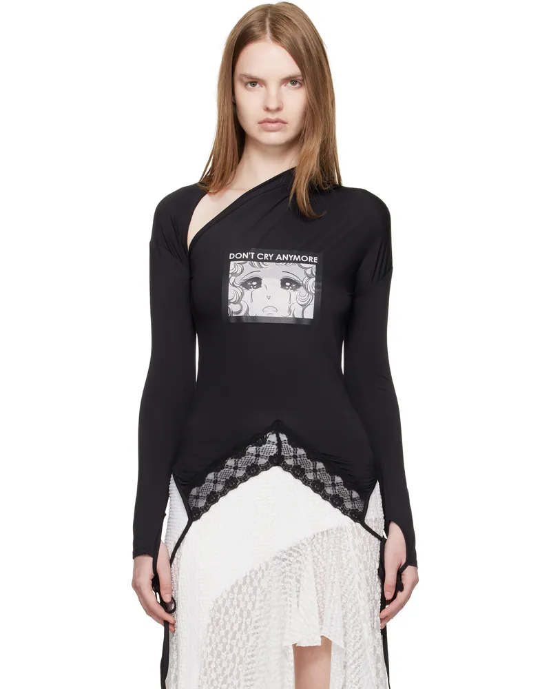 pushBUTTON Black Asymmetry Neck Jersey T-shirt Black