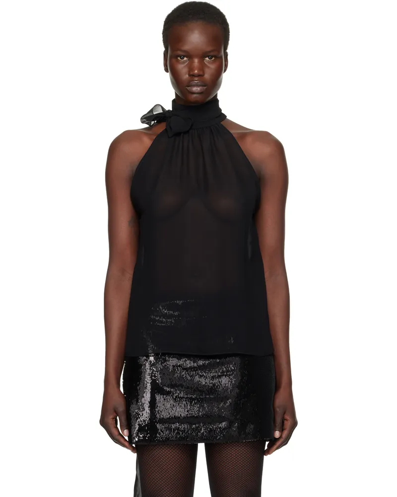 Tom Ford Black Silk Georgette Sleeveless Lavalliere Blouse Lb999