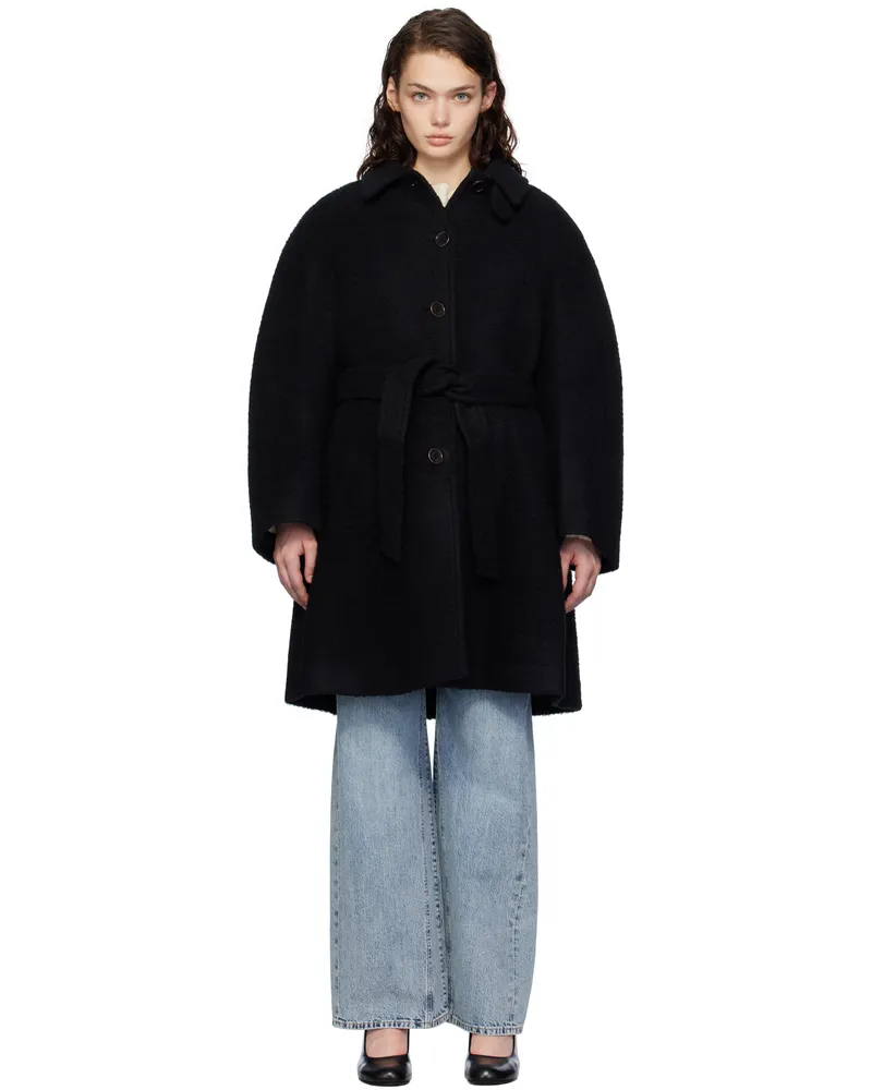 AMOMENTO Black Alpaca Raglan Coat Black