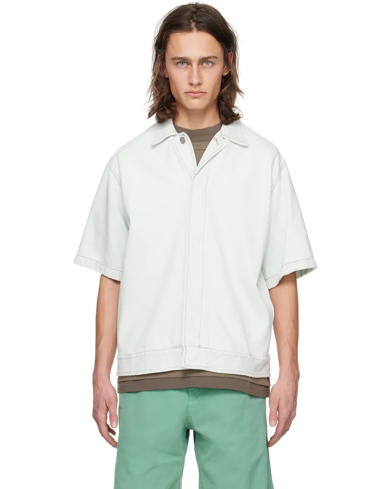 Maison Margiela Blue Distressed Denim Shirt 992