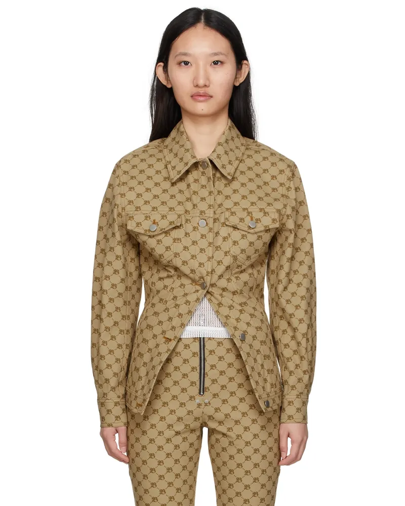 BONBOM Beige Monogram Print Jacket Camel