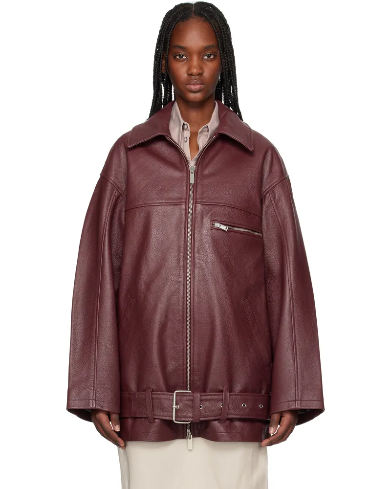ROTATE Birger Christensen Burgundy Oversize Leather Jacket 580