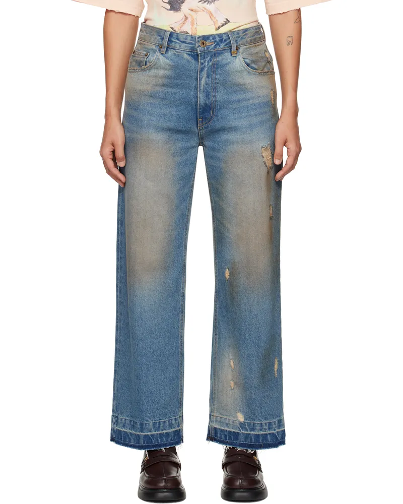 WE 11 DONE Blue Grunge Jeans Blue