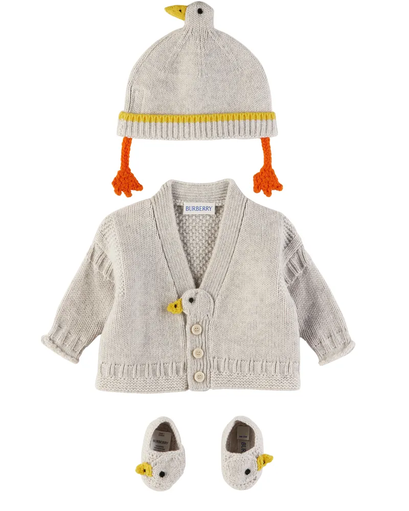 Burberry Baby Gray Duck Wool Cashmere Cardigan Set Light