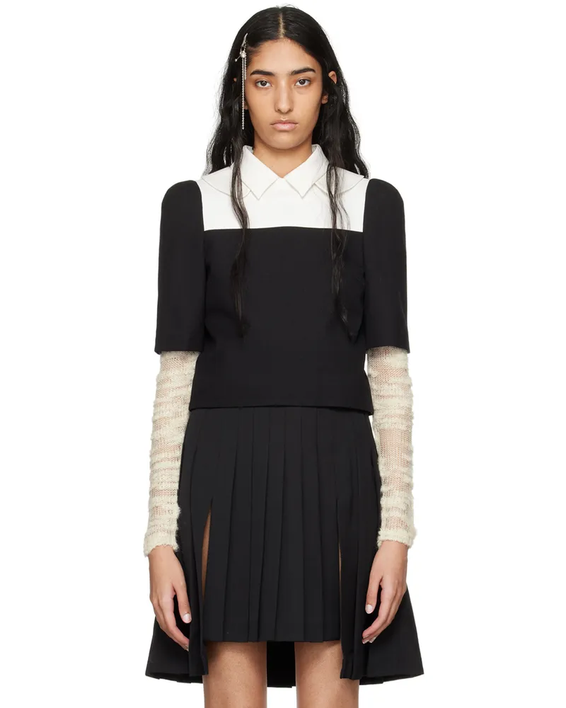 SHUSHU/TONG Black Double Collar Blouse Ba100