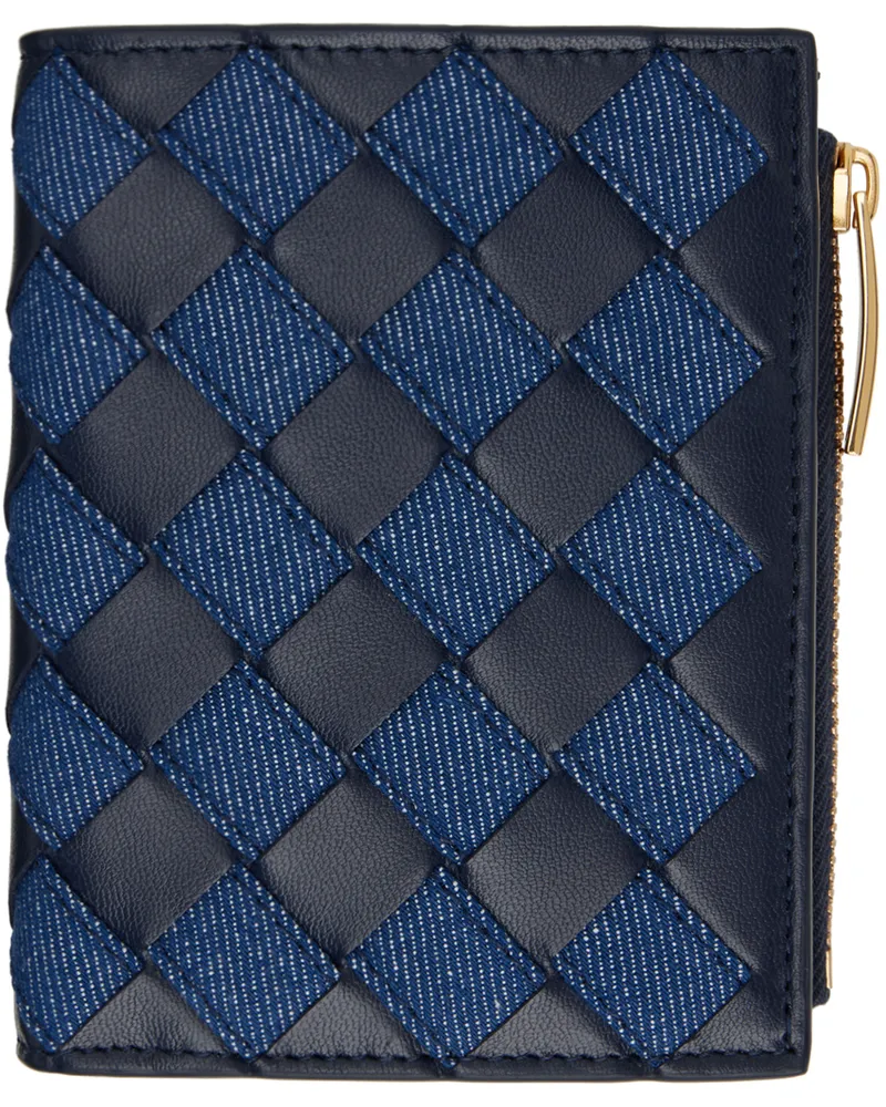 Bottega Veneta Navy Intrecciato Small Bi-Fold Wallet 4164