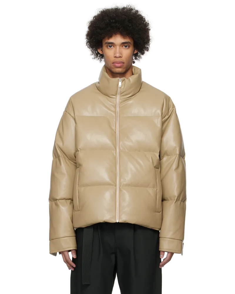 Nanushka Taupe Marron Vegan Leather Down Jacket Ashy