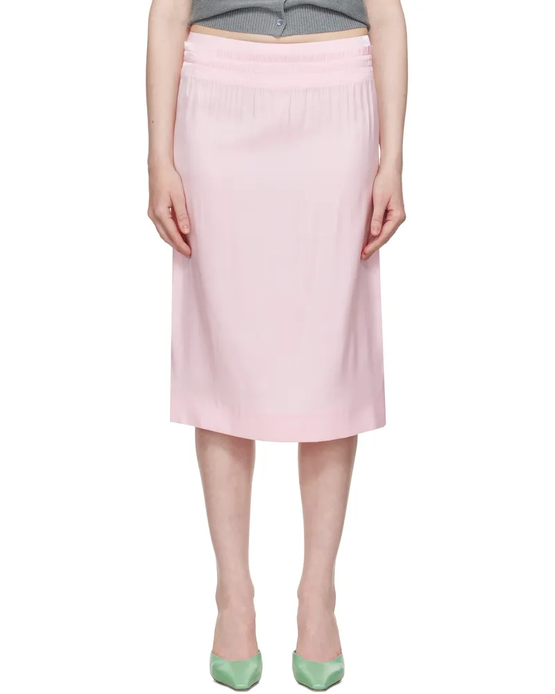 SHUSHU/TONG Pink Waist Lace Midi Skirt Pi100