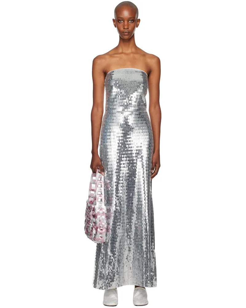 Simon Miller Silver Sculpty Strapless Sequin Maxi Dress Satellite