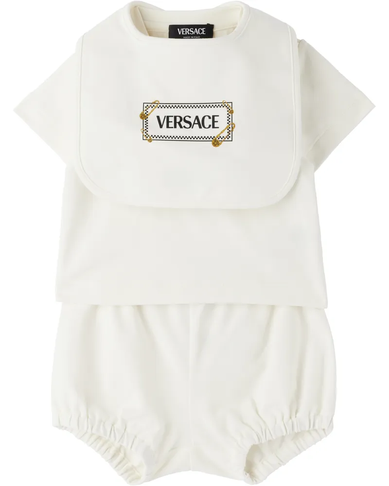 Versace Baby White Safety Pin Logo T-shirt Set 6w010