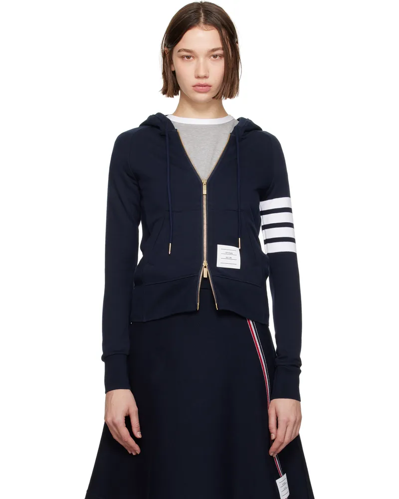 Thom Browne Navy Classic Loopback Full Zip Hoodie 415