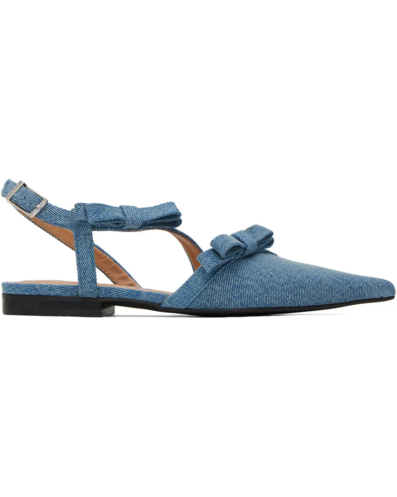 Ganni Blue Multi Bow Pointy Cut-Out Ballerina Flats 630
