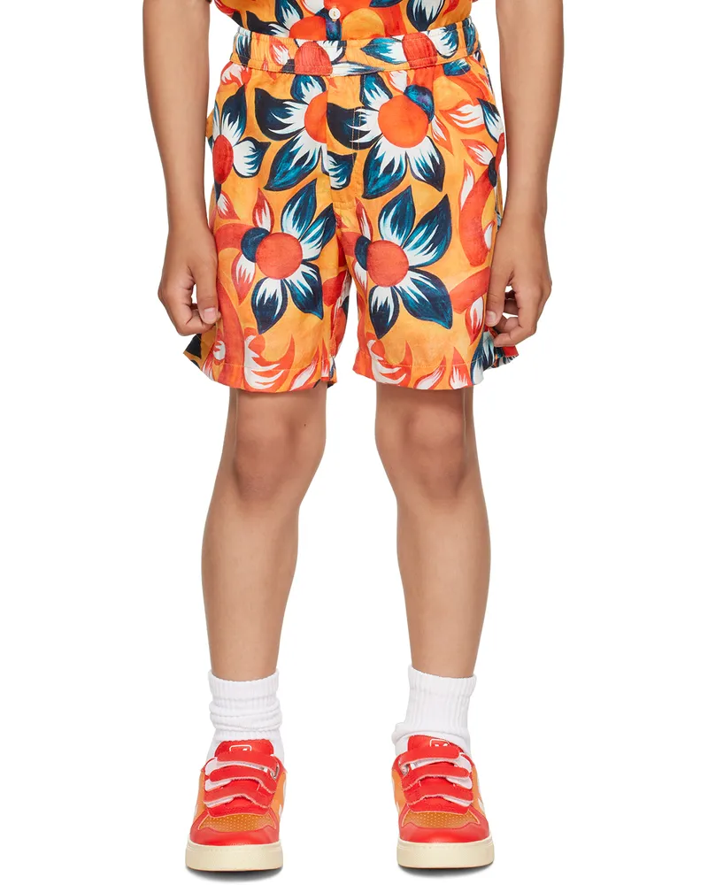 ENDLESS JOY Kids Orange Wildflower Shorts Orange