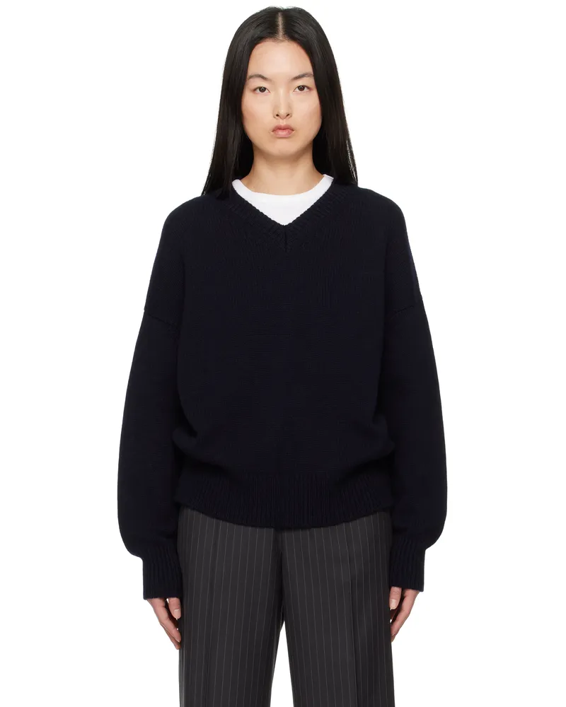 &Daughter Navy Balla Slouch V-Neck Sweater Dark
