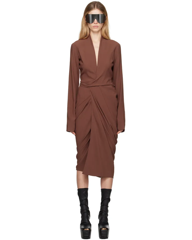 Rick Owens Brown Porterville Wrap Midi Dress 93