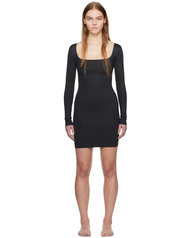 SKIMS Black Body Long Sleeve Slip Minidress Onyx