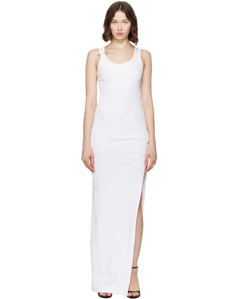 Versace White Safety Pin Ribbed Knit Draped Gown 1w000-optical