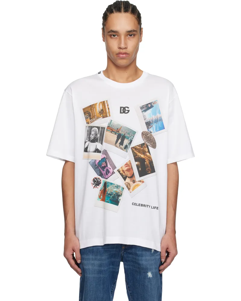 Dolce & Gabbana White Postcard Print Cotton T-shirt Bianco