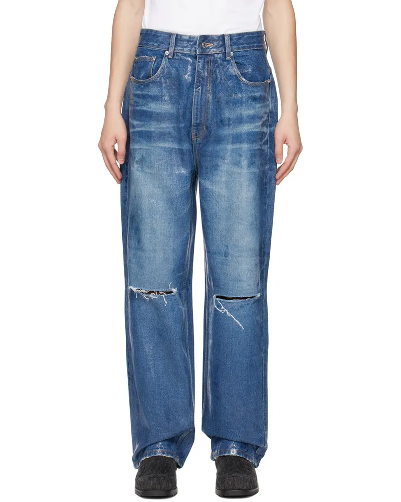 WE 11 DONE Blue Foil Jeans Blue