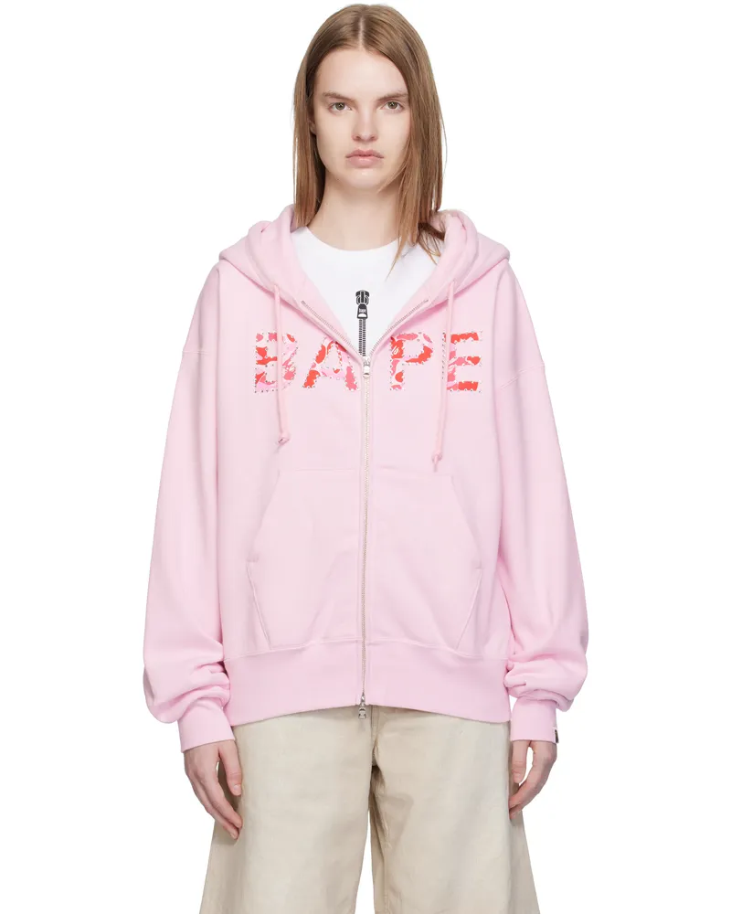 BAPE Pink ABC Camo Crystal Logo Wide Zip Hoodie Pink