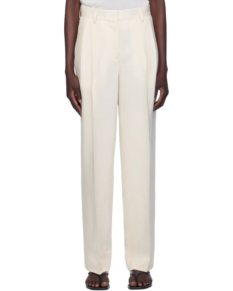 Totême Beige Double-Pleat Fluid Trousers Ecru