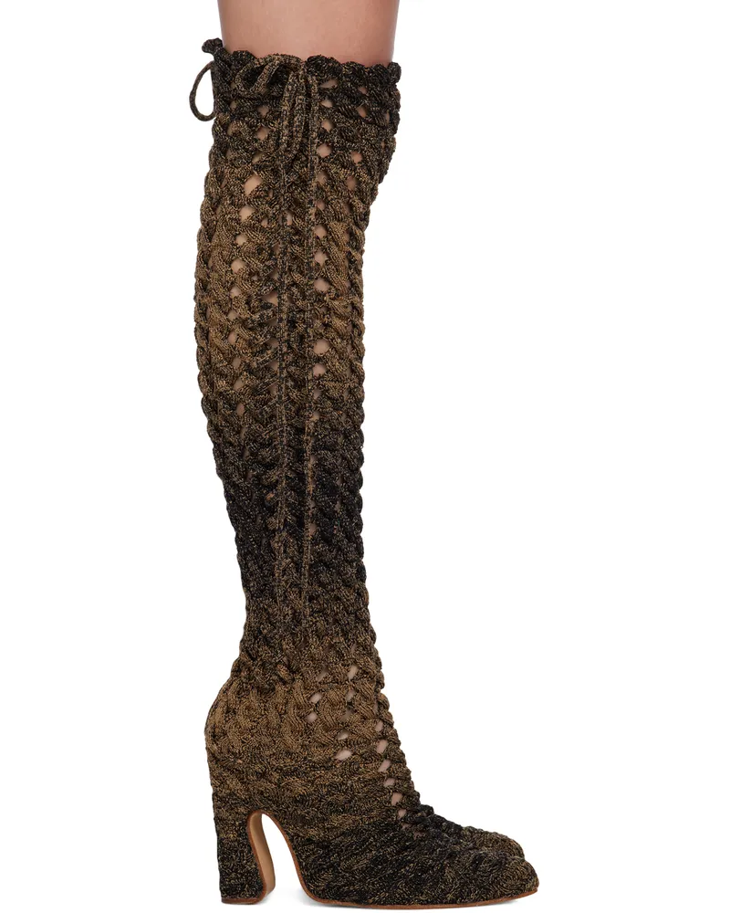 Isa Boulder Brown & Black SSENSE Exclusive Spiral Cable Boots Peanut