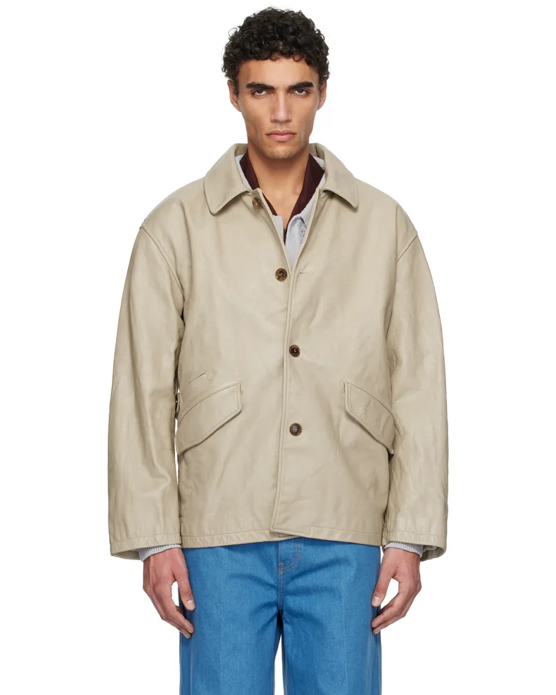 RECTO Beige Vintage Washing Leather Chore Jacket Ek