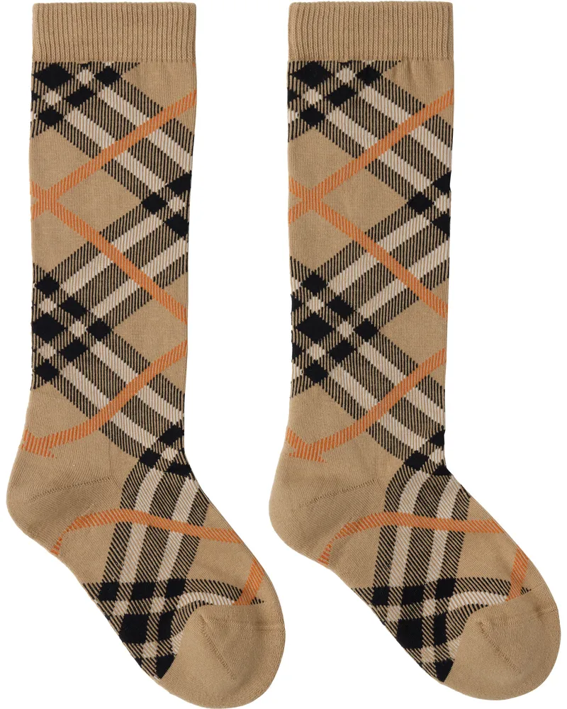 Burberry Beige Check Cotton Blend Socks Sand