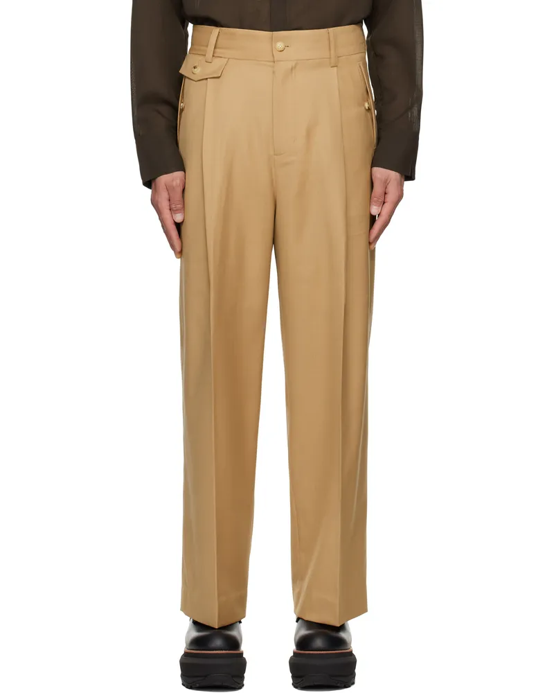 Feng Chen Wang Beige Slashed Wide Trousers Khaki