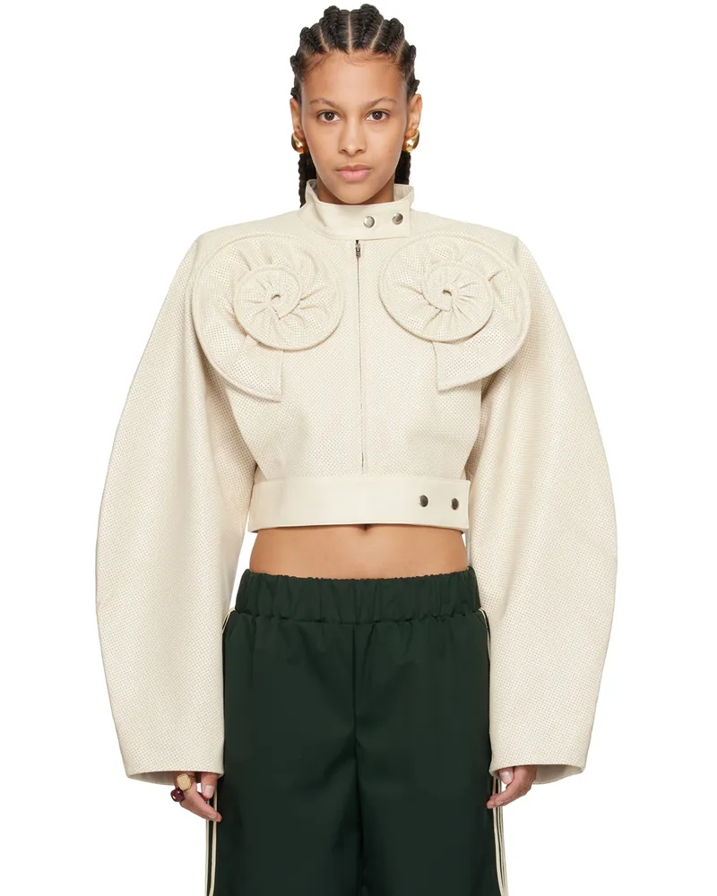 Fidan Novruzova Off-White Malvina Leather Jacket Cream
