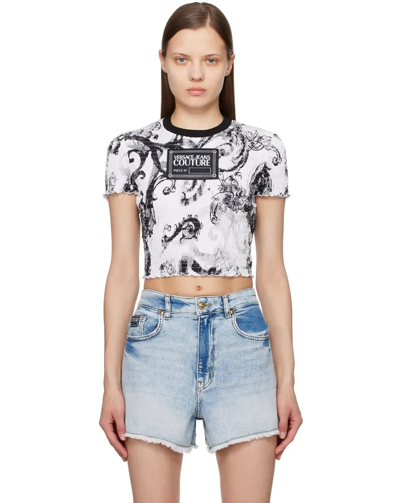 Versace Jeans White & Black Watercolor Couture T-Shirt E003