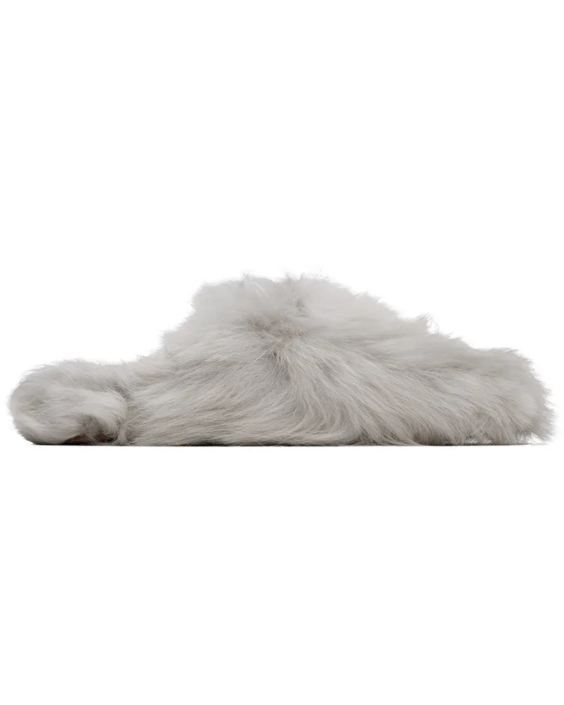 Yves Salomon Gray Toscana Lambskin Slippers A9111
