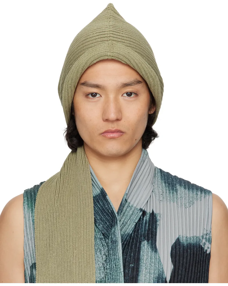 Issey Miyake Khaki Beanie Scarf 65-khaki