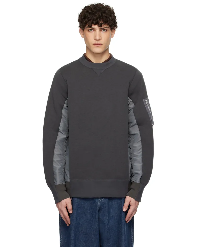 Sacai Gray Sponge Sweat x Nylon Twill Pullover Sweatshirt 339