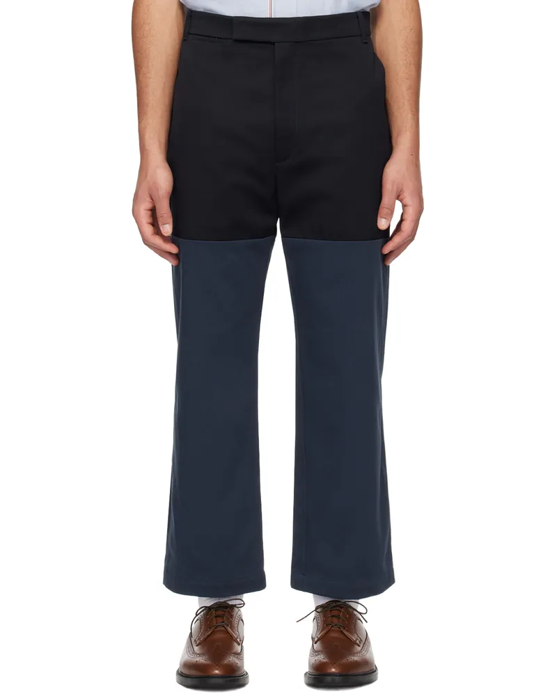 Thom Browne Black & Navy Paneled Trousers Navy