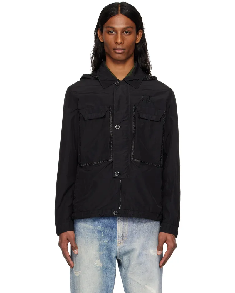 C.P. Company Black Flatt Nylon Goggle Overshirt Jacket 999