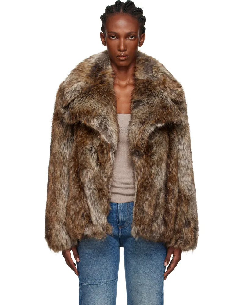 Maison Margiela Brown & Beige Hook-Eye Faux-Fur Jacket 001f